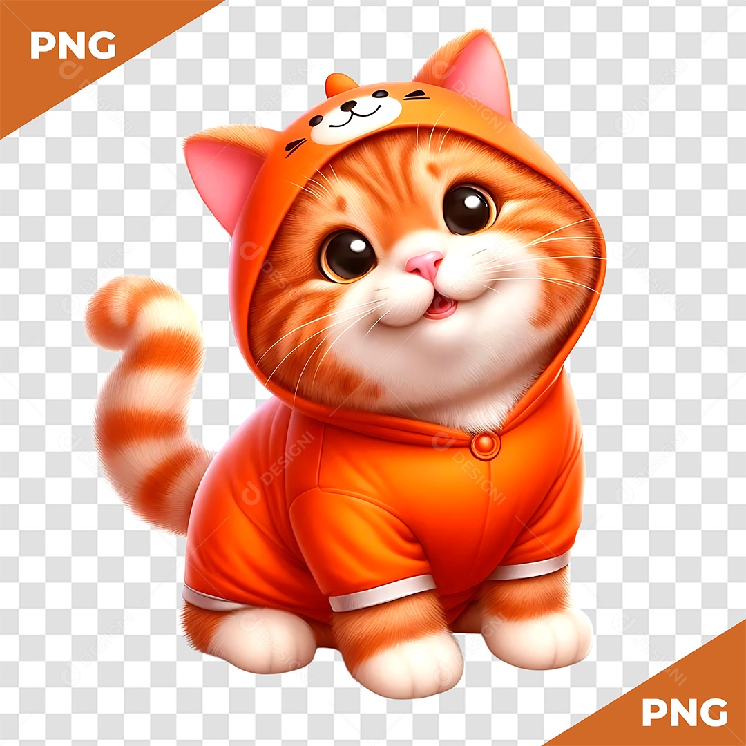 Gatinho Fofo Elemento 3D para Composição PSD