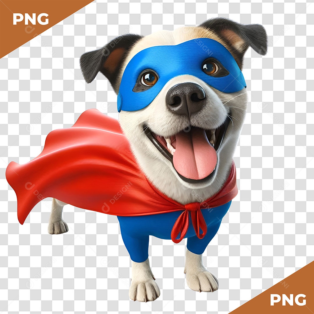 Cachorro com Fantasia de Herói Elemento 3D para Composição PSD