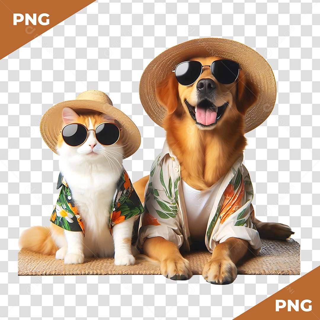 Gato e Cachorro Elemento 3D para Composição PSD