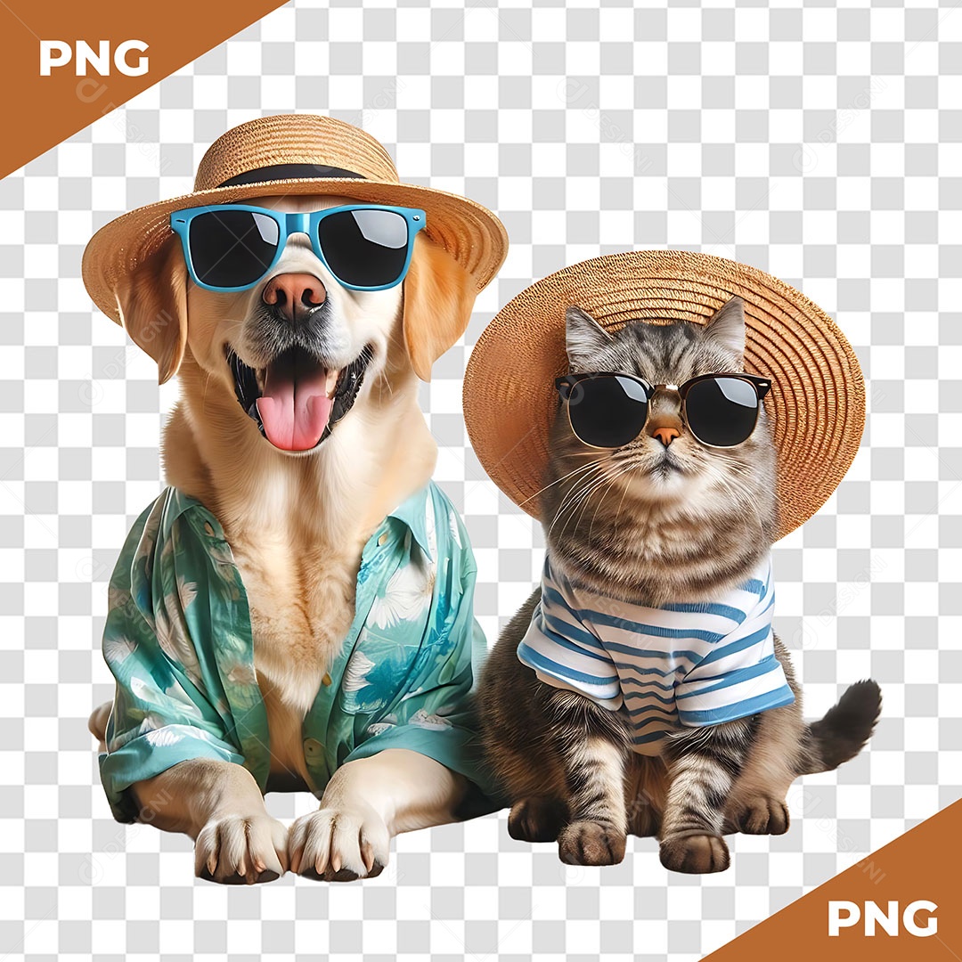Cachorro e Gato Elemento 3D para Composição PSD