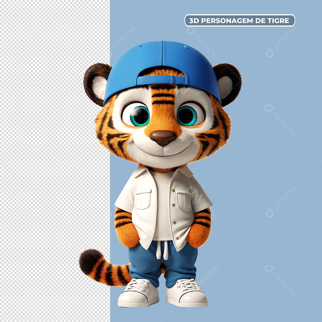 Personagem de Tigre Elemento 3D para Composição PSD
