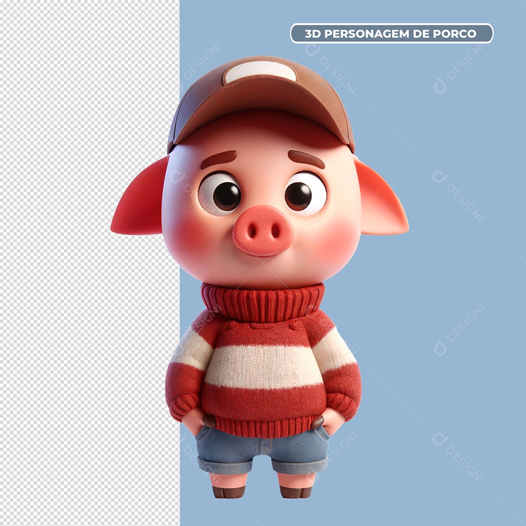 Personagem de Porco Elemento 3D para Composição PSD