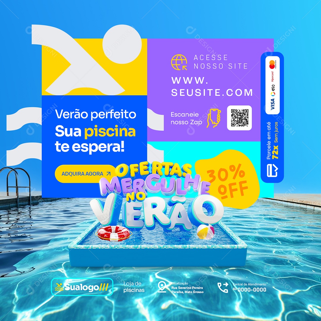 Ofertas Mergulhe no Verão Loja de Piscinas Verão Perfeito Social Media PSD Editável