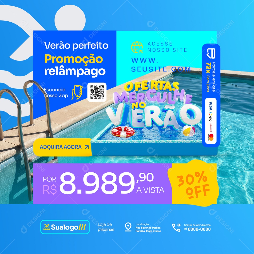 Ofertas Mergulhe no Verão Loja de Piscinas Promoção Relâmpado Social Media PSD Editável