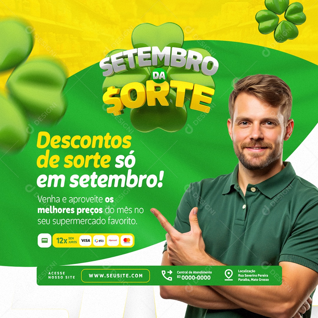 Setembro da Sorte Supermercado Descontos de Sorte Social Media PSD Editável