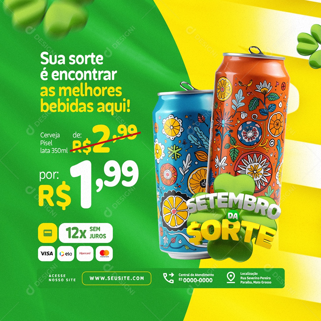 Setembro da Sorte Supermercado Melhores Bebidas Social Media PSD Editável