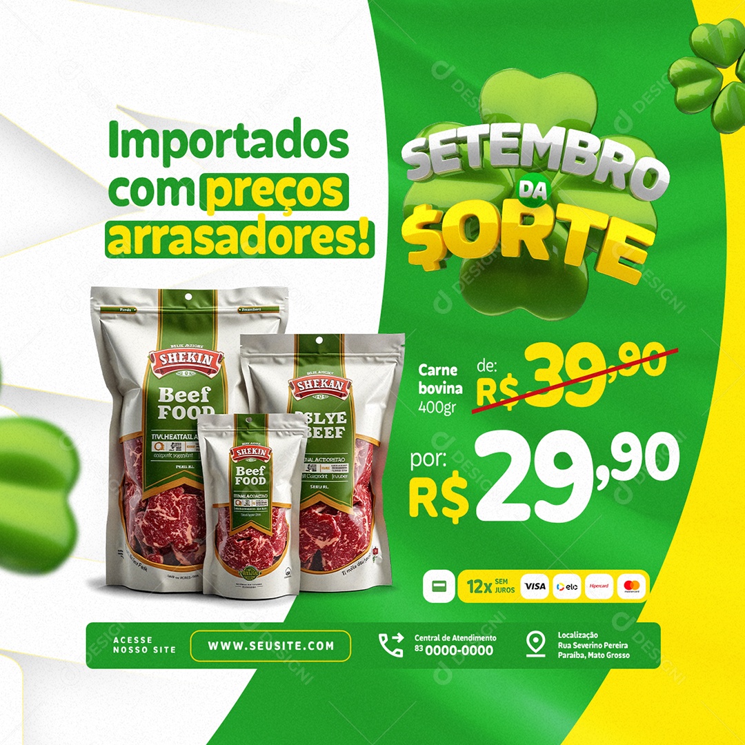 Setembro da Sorte Supermercado Preços Arrasadores Social Media PSD Editável
