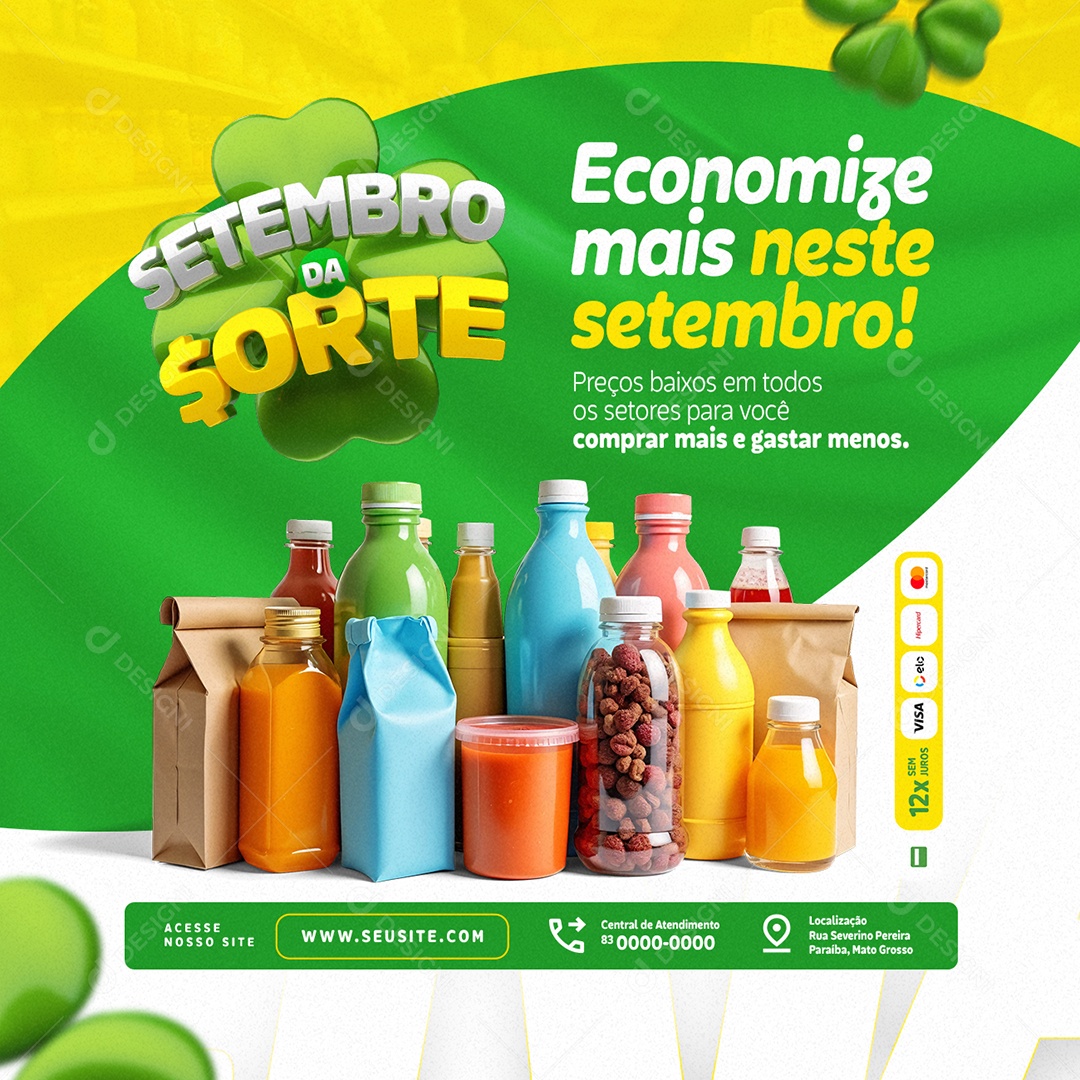 Setembro da Sorte Supermercado Economize Mais Social Media PSD Editável