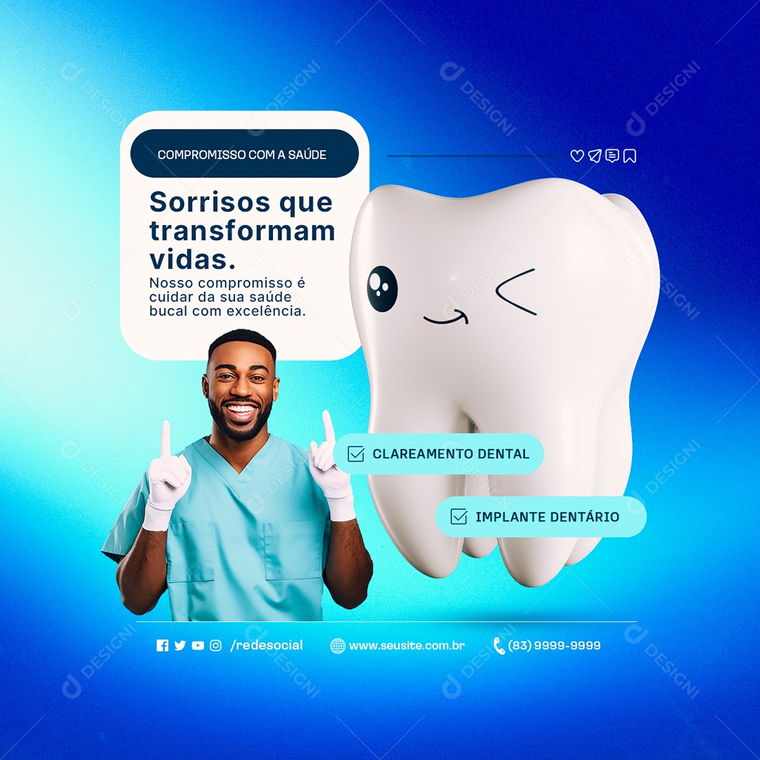 Dentista Sorriso que Transformam Vidas Social Media PSD Editável