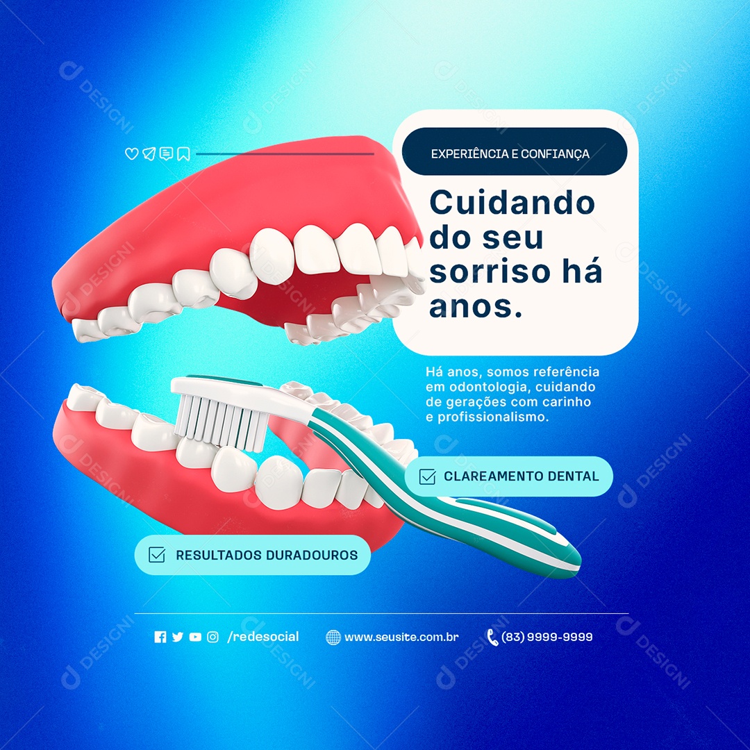 Dentista Cuidando do Seu Sorriso Há Anos Social Media PSD Editável