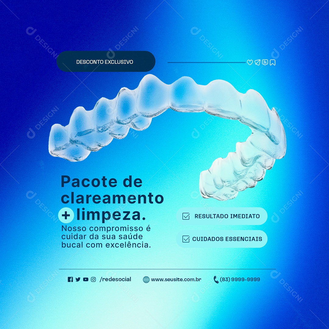 Dentista Pacote de Clareamento Mais Limpeza Social Media PSD Editável