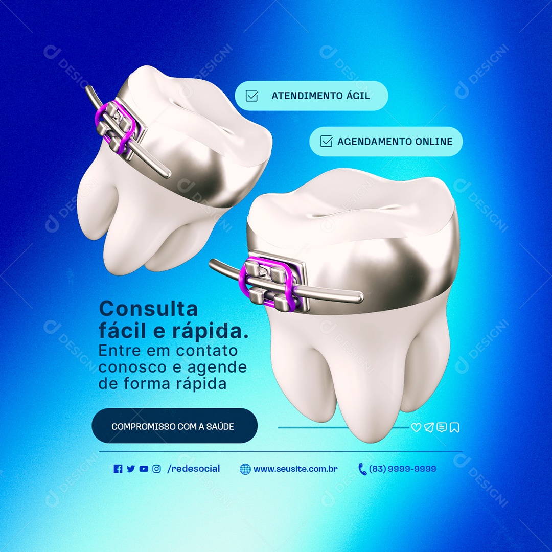 Dentista Consulta Fácil e Rápida Social Media PSD Editável