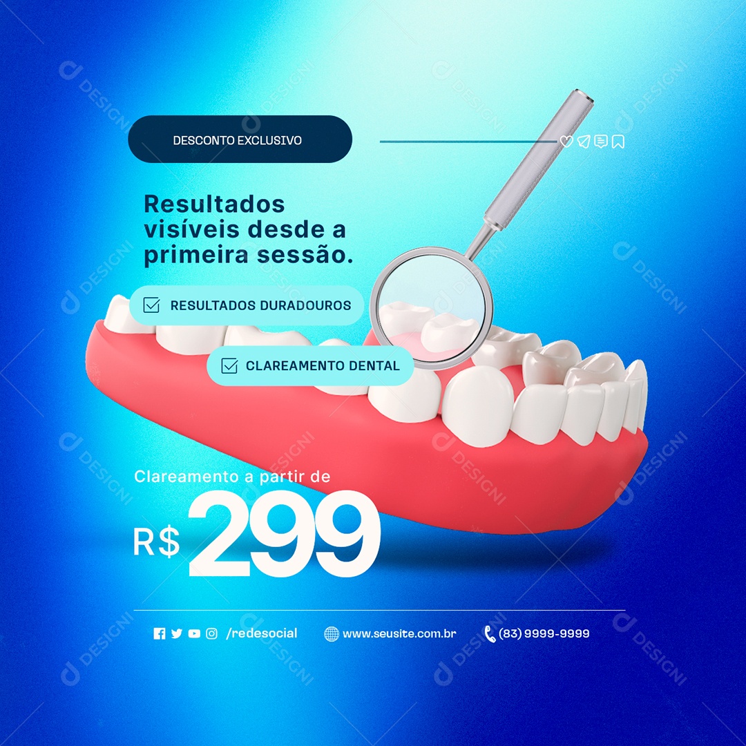 Dentista Resultados Visíveis Desde a Primeira Sessão Social Media PSD Editável