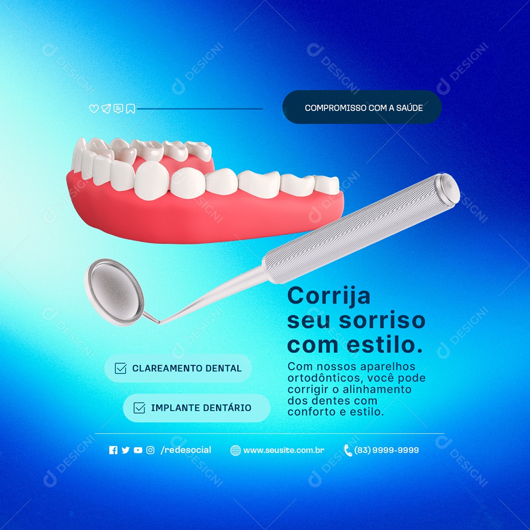 Dentista Corrija seu Sorriso com Estilo Social Media PSD Editável