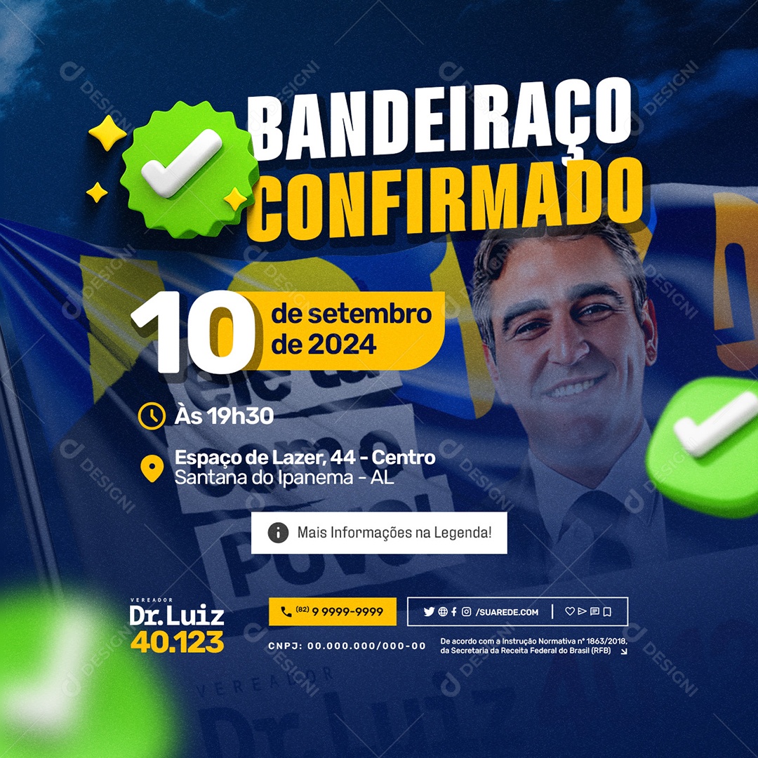 Eleição Bandeirada da Vitória Vereador Dr Luiz Social Media PSD Editável