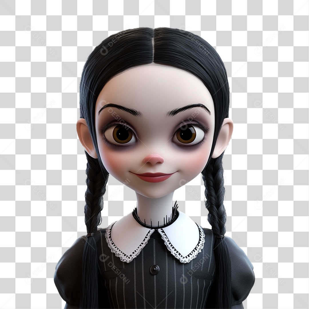 Personagem 3D Wandinha Addams Halloween PNG Transparente