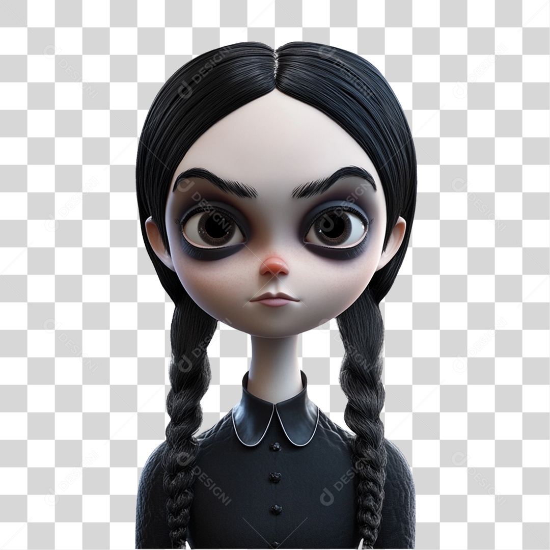 Personagem 3D Wandinha Addams Halloween PNG Transparente