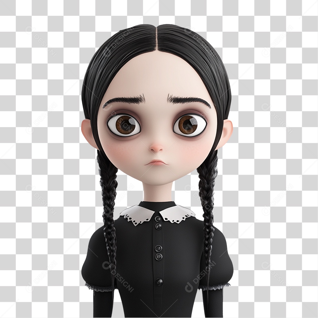 Personagem 3D Wandinha Addams Halloween PNG Transparente