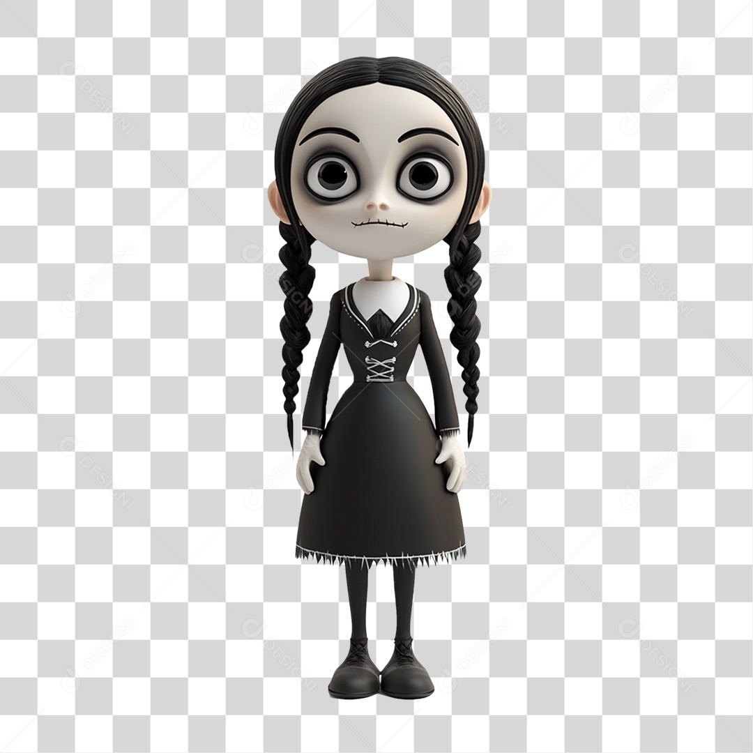 Personagem 3D Wandinha Addams Halloween PNG Transparente
