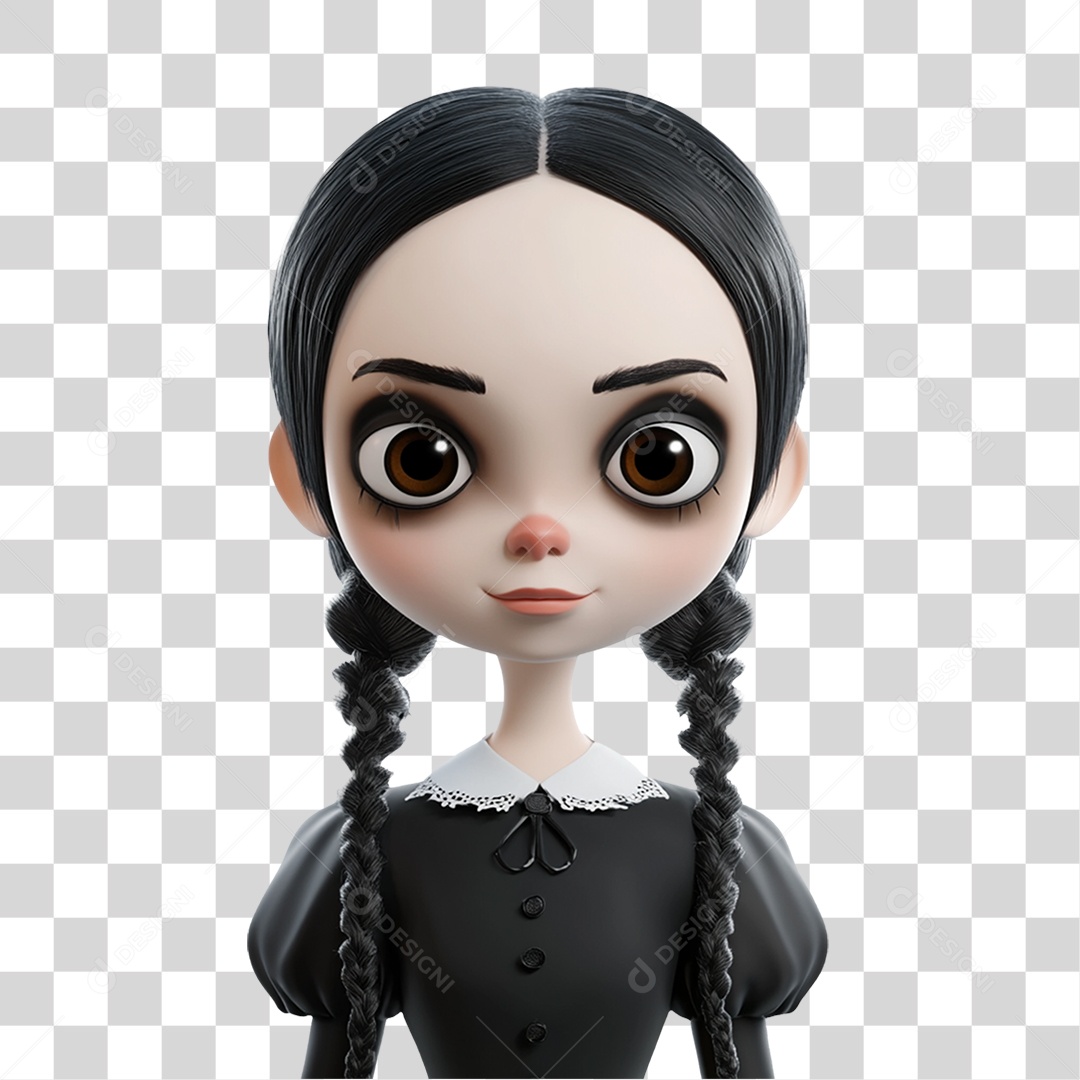 Personagem 3D Wandinha Addams Halloween PNG Transparente