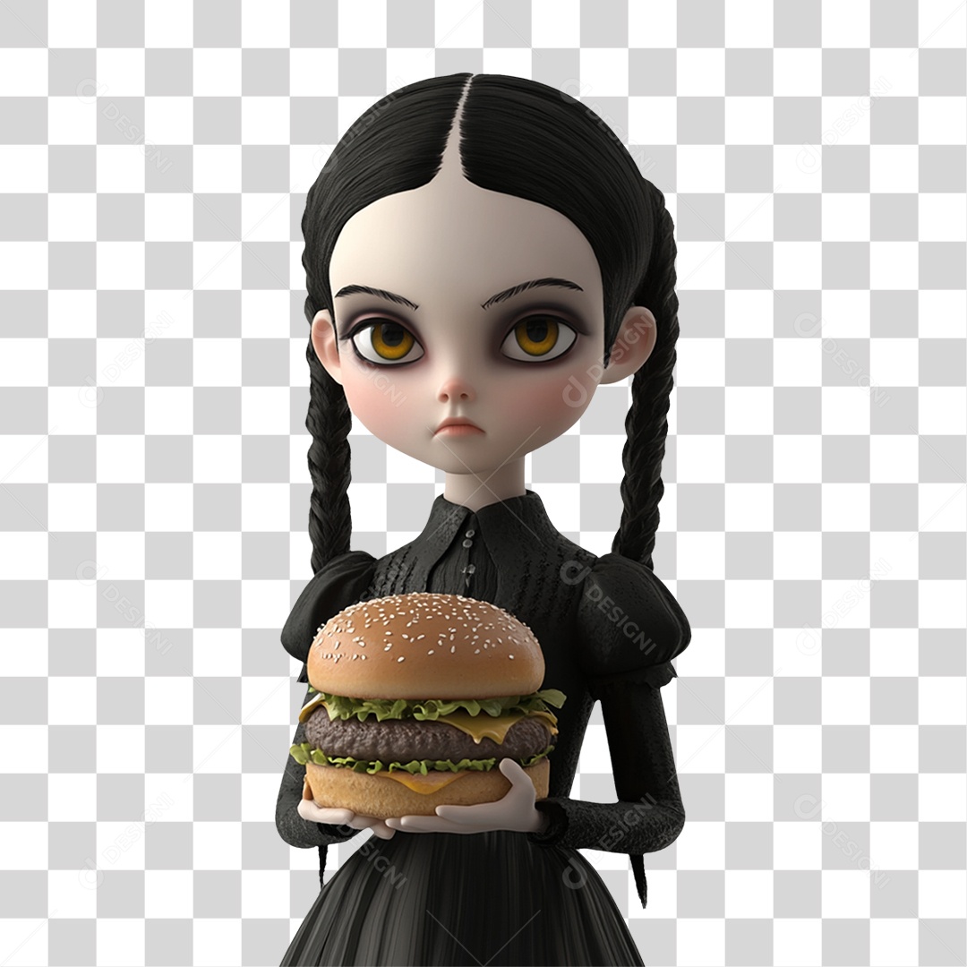 Personagem 3D Wandinha Addams Halloween PNG Transparente