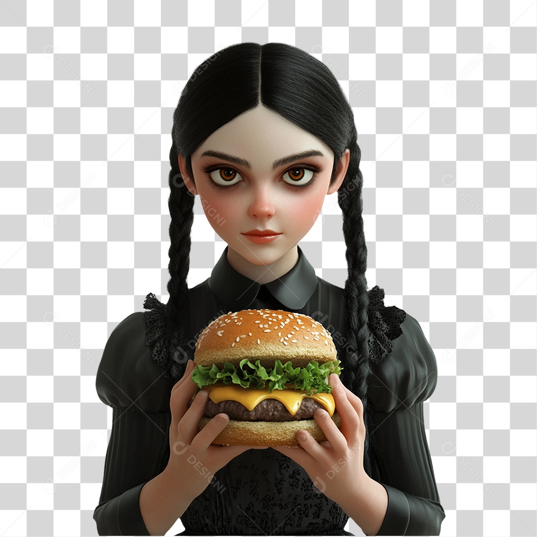 Personagem 3D Wandinha Addams Halloween PNG Transparente