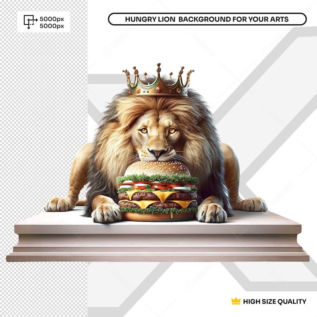 Elemento 3D Leão Degustando Um Hambúrguer para Composição PSD