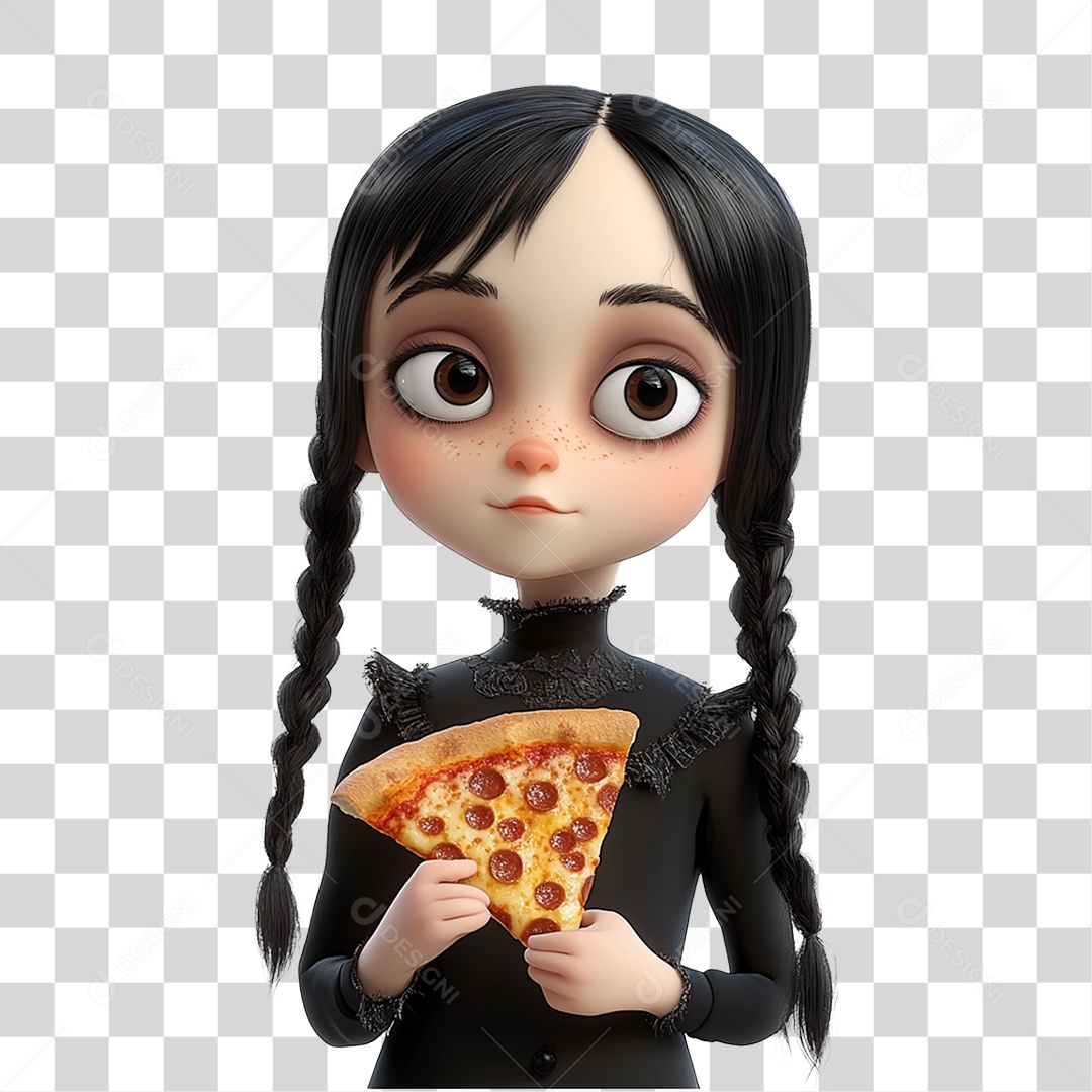 Personagem 3D Wandinha Addams Halloween PNG Transparente