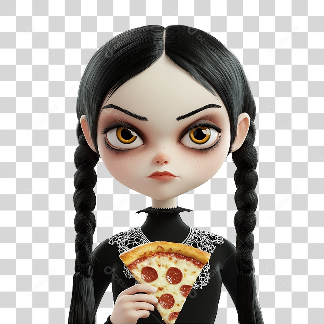 Personagem 3D Wandinha Addams Halloween PNG Transparente