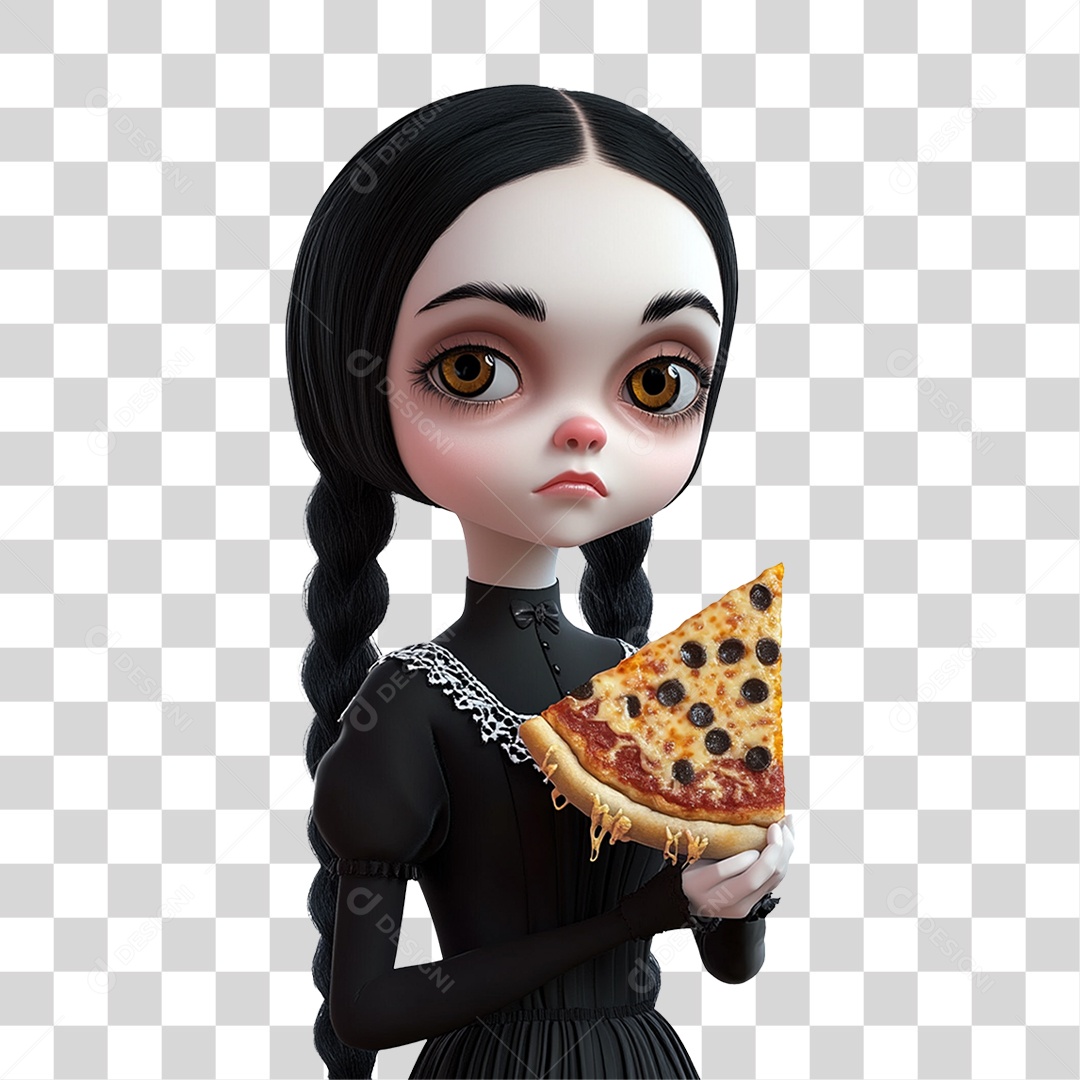 Personagem 3D Wandinha Addams Halloween PNG Transparente