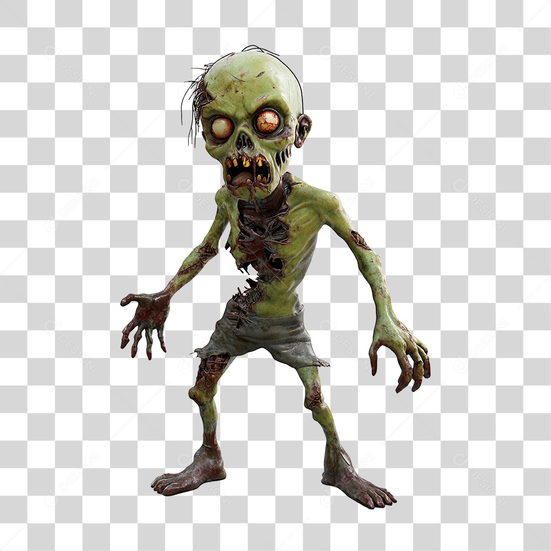 Elemento 3D Zumbi Halloween PNG Transparente
