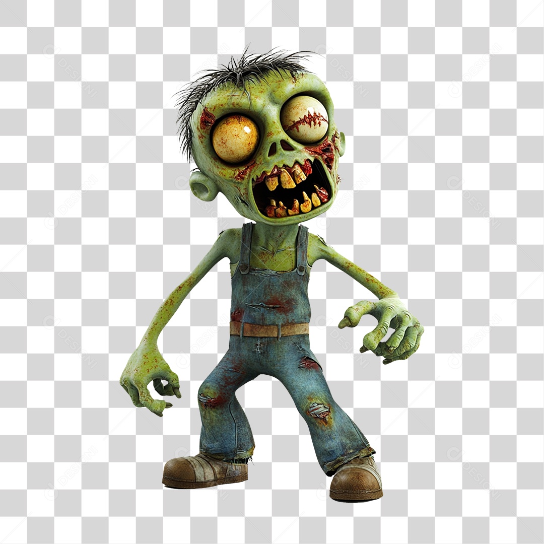 Elemento 3D Zumbi Halloween PNG Transparente