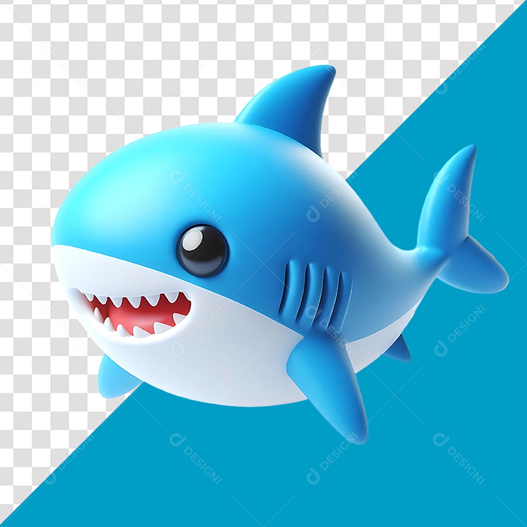 Tubarão Feliz Elemento 3D para Composição PSD