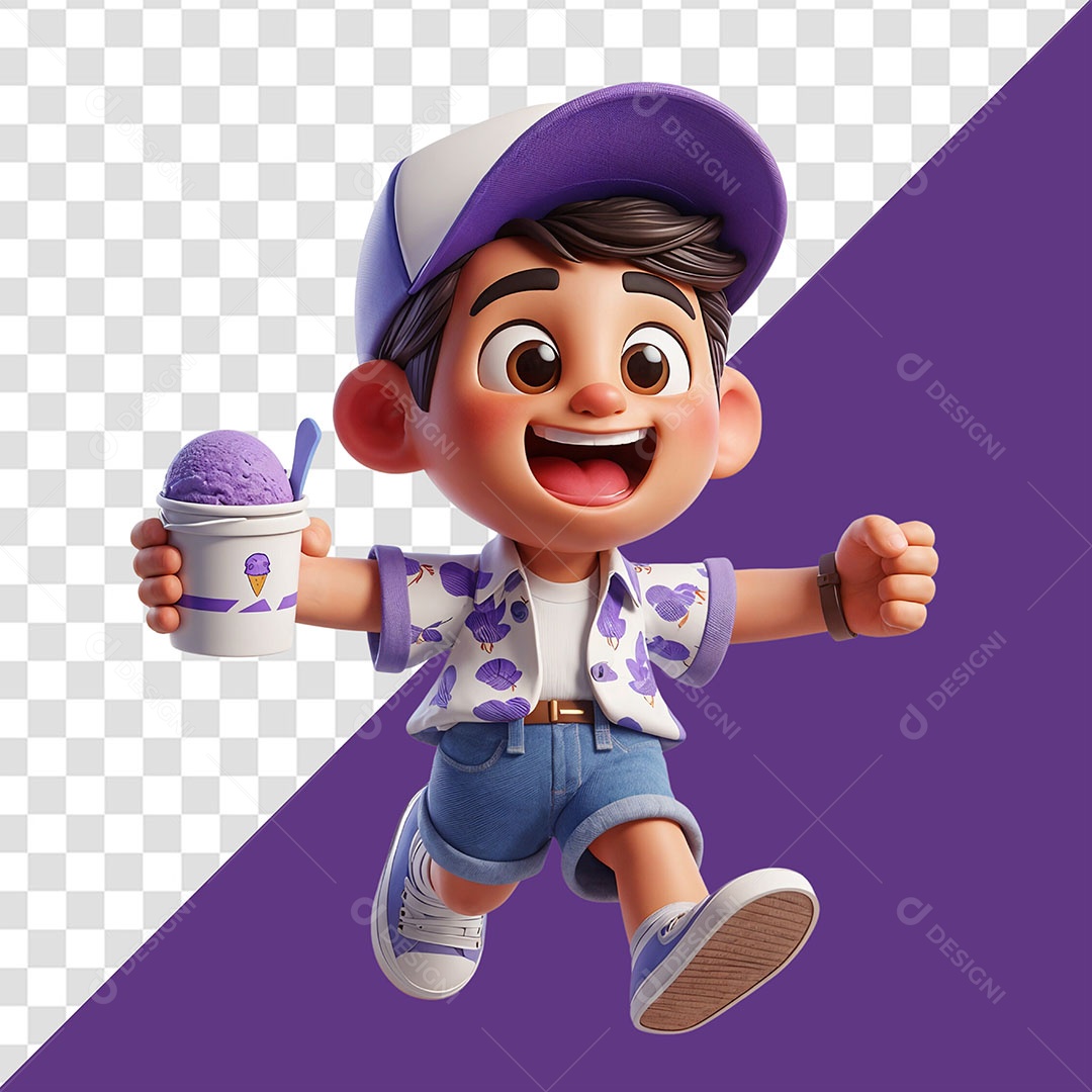 Garoto com Copo de Sorvete Elemento 3D para Composição PSD