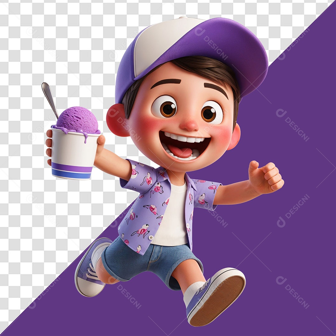 Garoto com Copo de Sorvete Elemento 3D para Composição PSD