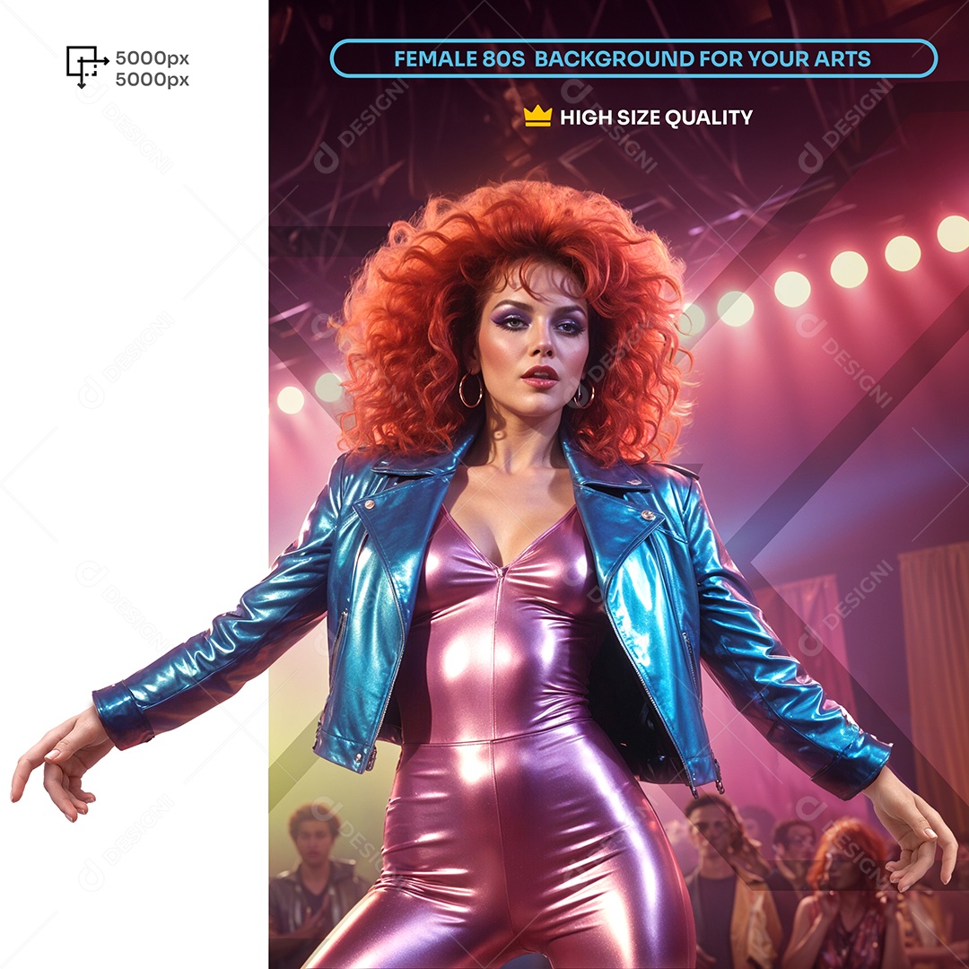 Mulher Ruiva Jovem Estilo Anos 80 Segurando Discos de Discoteca