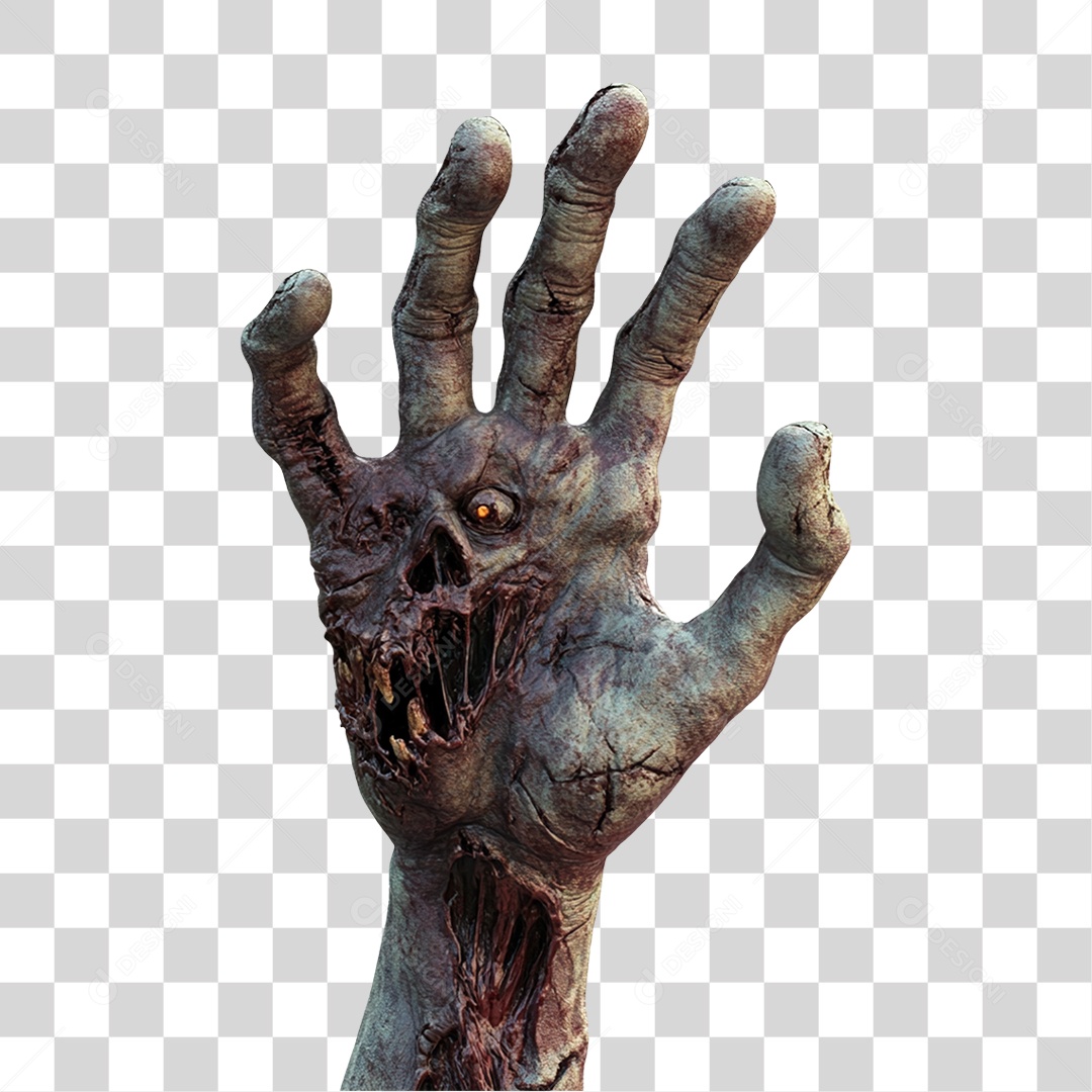 Elemento 3D Mão de Zumbi Halloween PNG Transparente