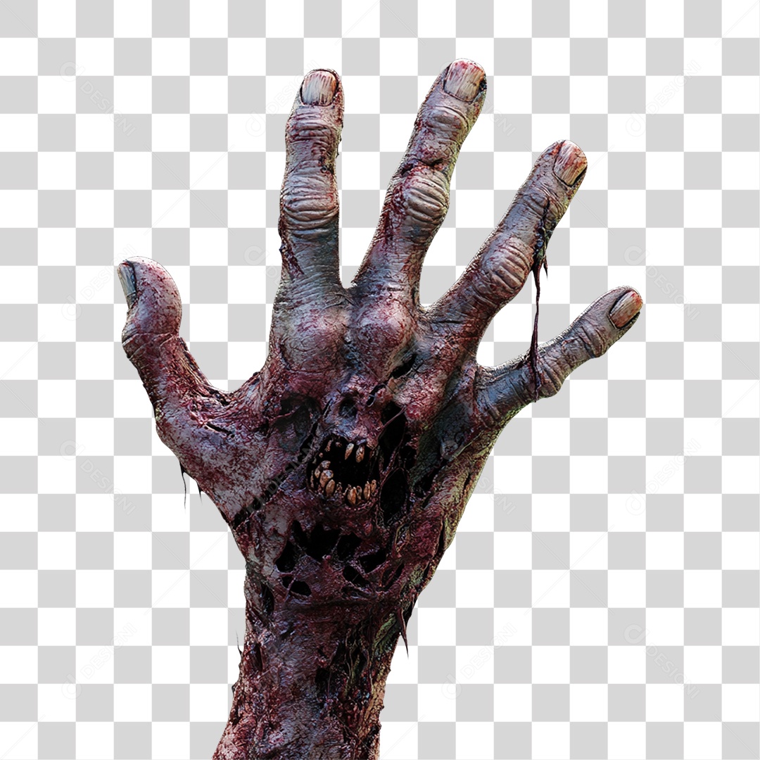 Elemento 3D Mão de Zumbi Halloween PNG Transparente