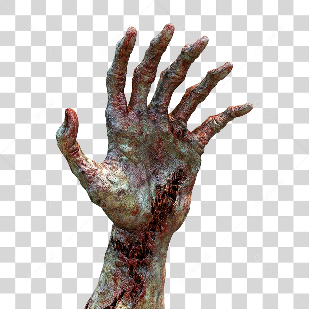 Elemento 3D Mão de Zumbi Halloween PNG Transparente