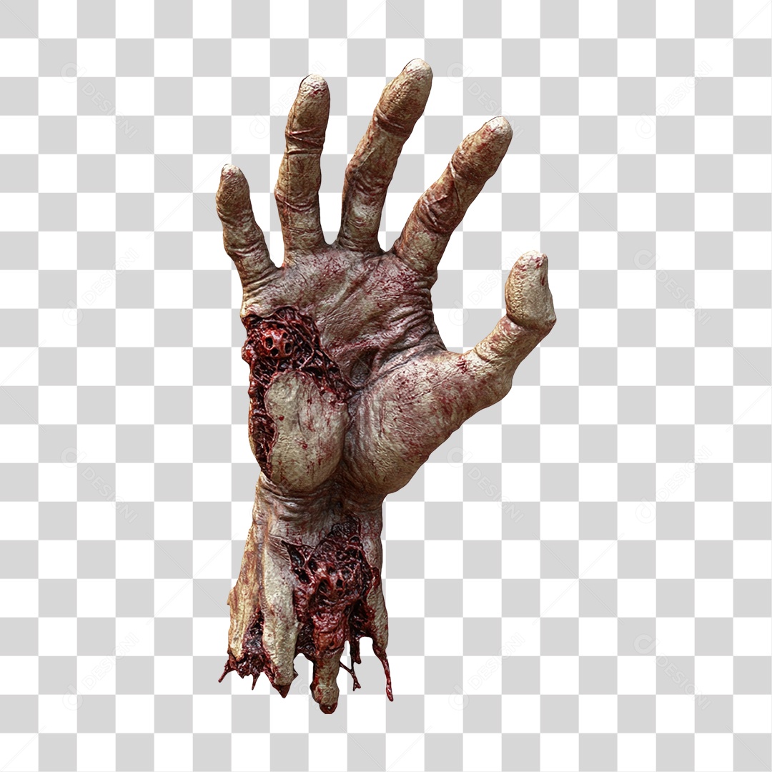 Elemento 3D Mão de Zumbi Halloween PNG Transparente