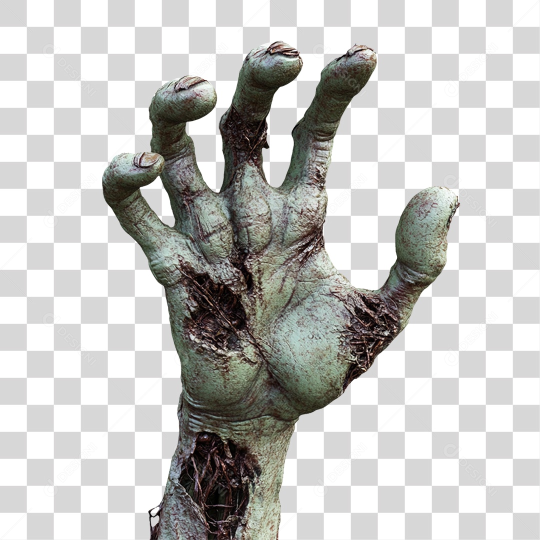 Elemento 3D Mão de Zumbi Halloween PNG Transparente