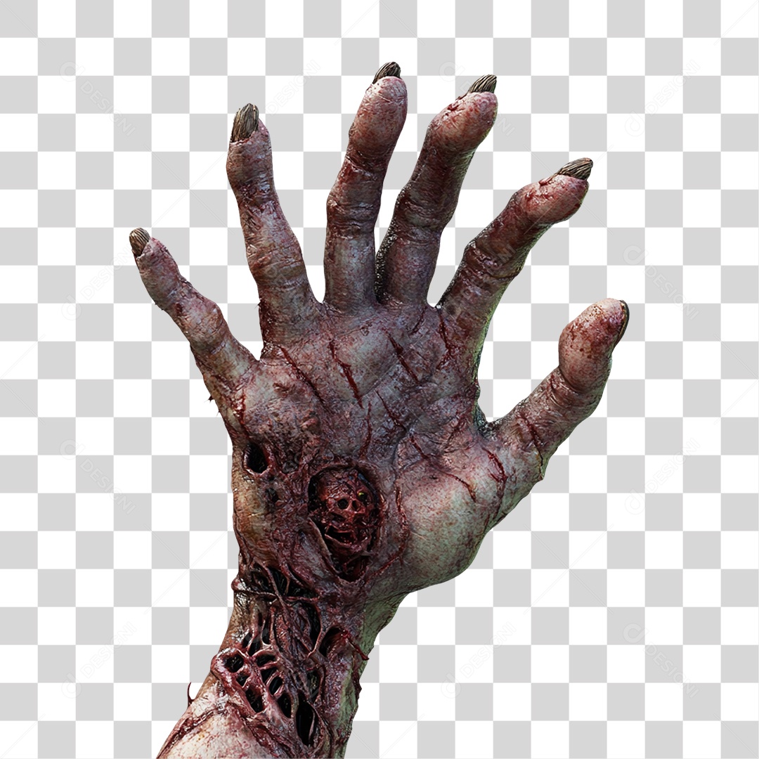 Elemento 3D Mão de Zumbi Halloween PNG Transparente