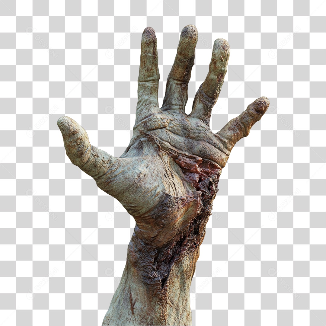 Elemento 3D Mão de Zumbi Halloween PNG Transparente