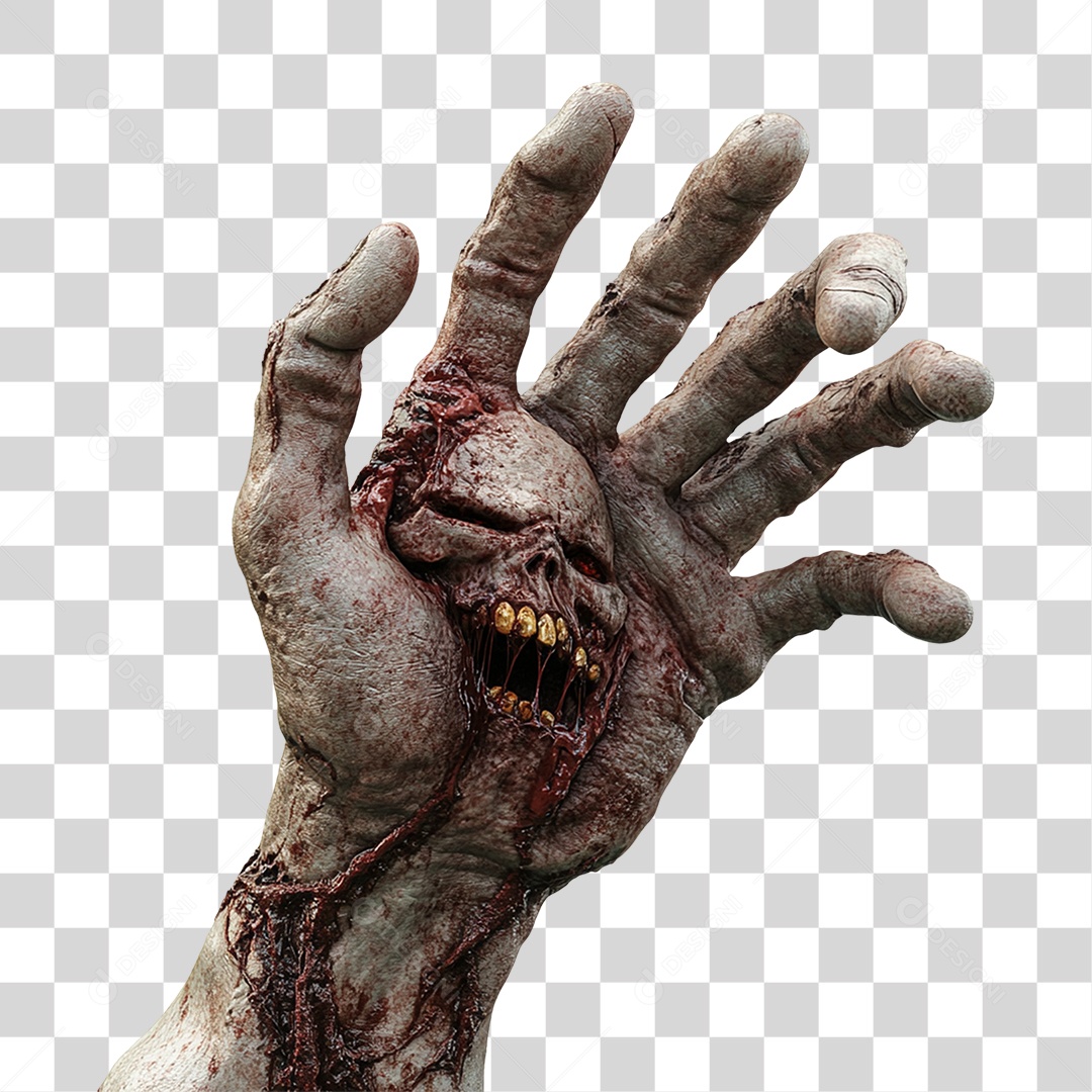 Elemento 3D Mão de Zumbi Halloween PNG Transparente