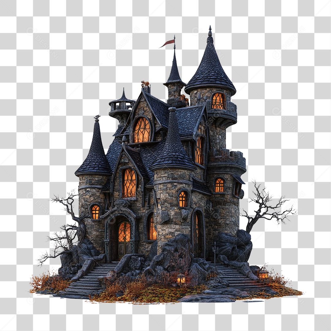 Elemento 3D Castelo Assombrado Halloween PNG Transparente