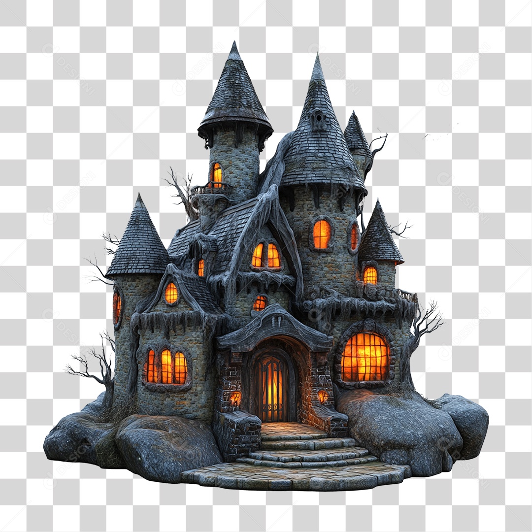 Elemento 3D Castelo Assombrado Halloween PNG Transparente