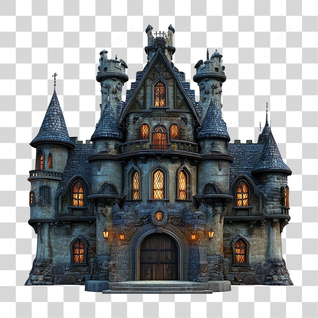 Elemento 3D Castelo Assombrado Halloween PNG Transparente