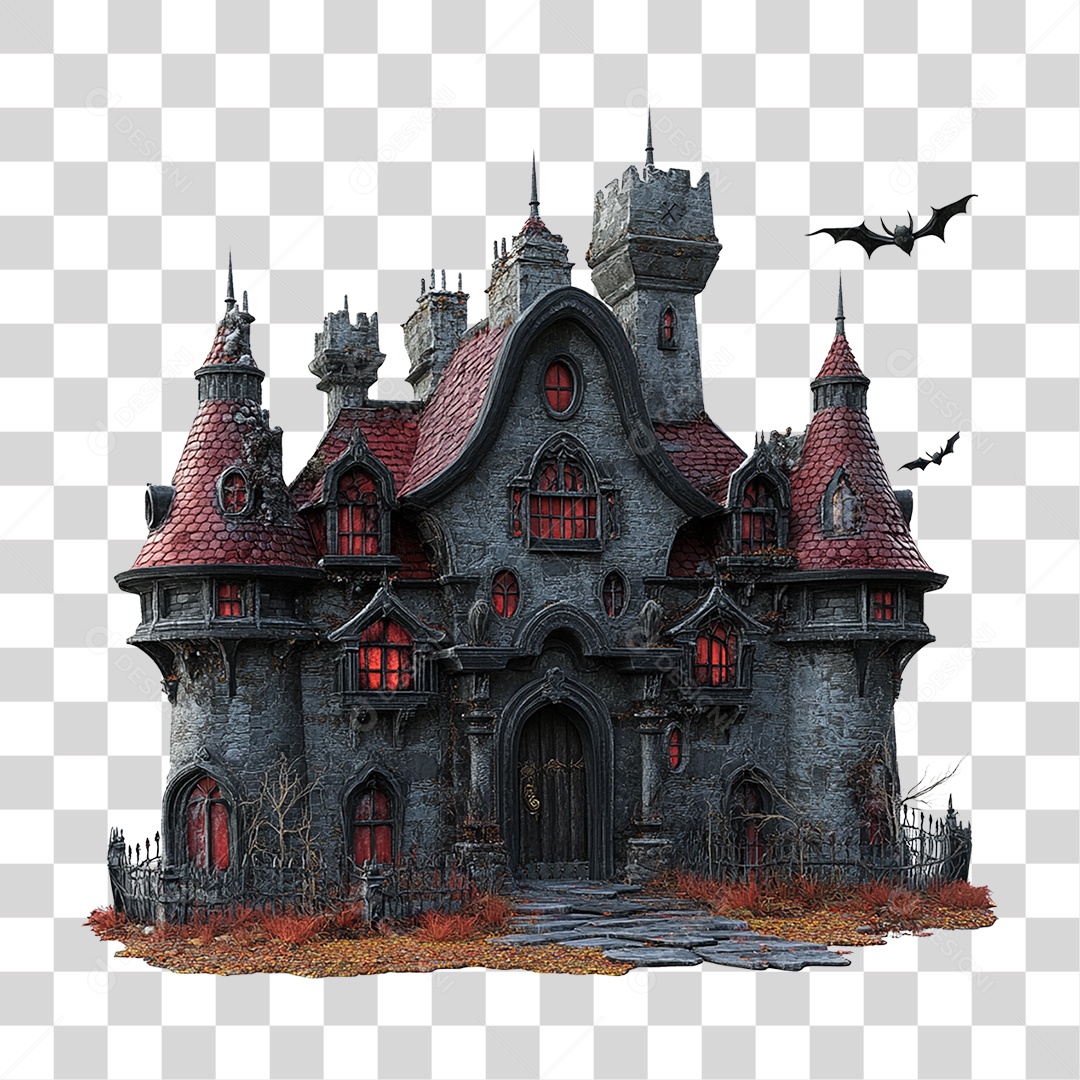 Elemento 3D Castelo Assombrado Halloween PNG Transparente