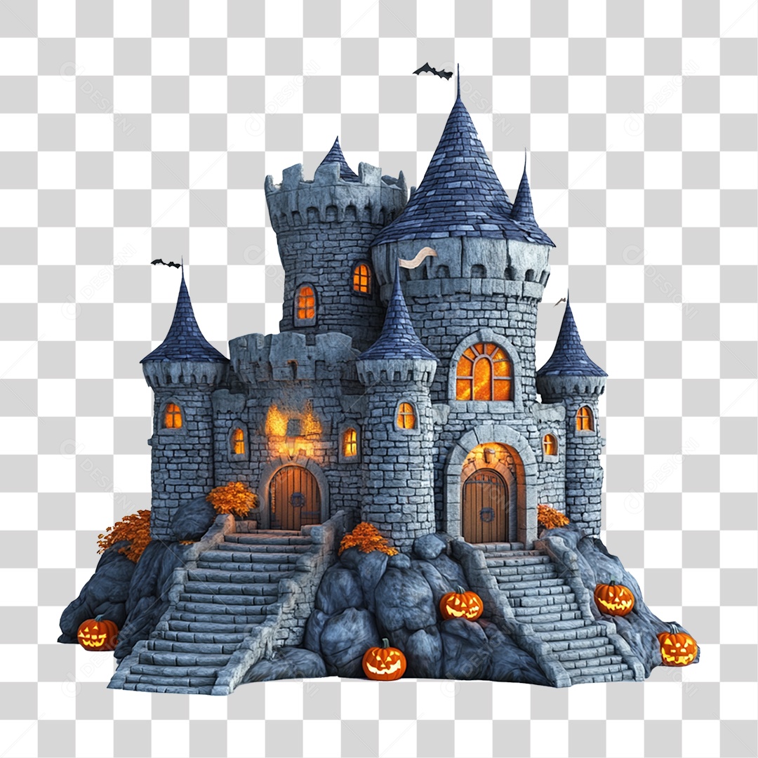 Elemento 3D Castelo Assombrado Halloween PNG Transparente