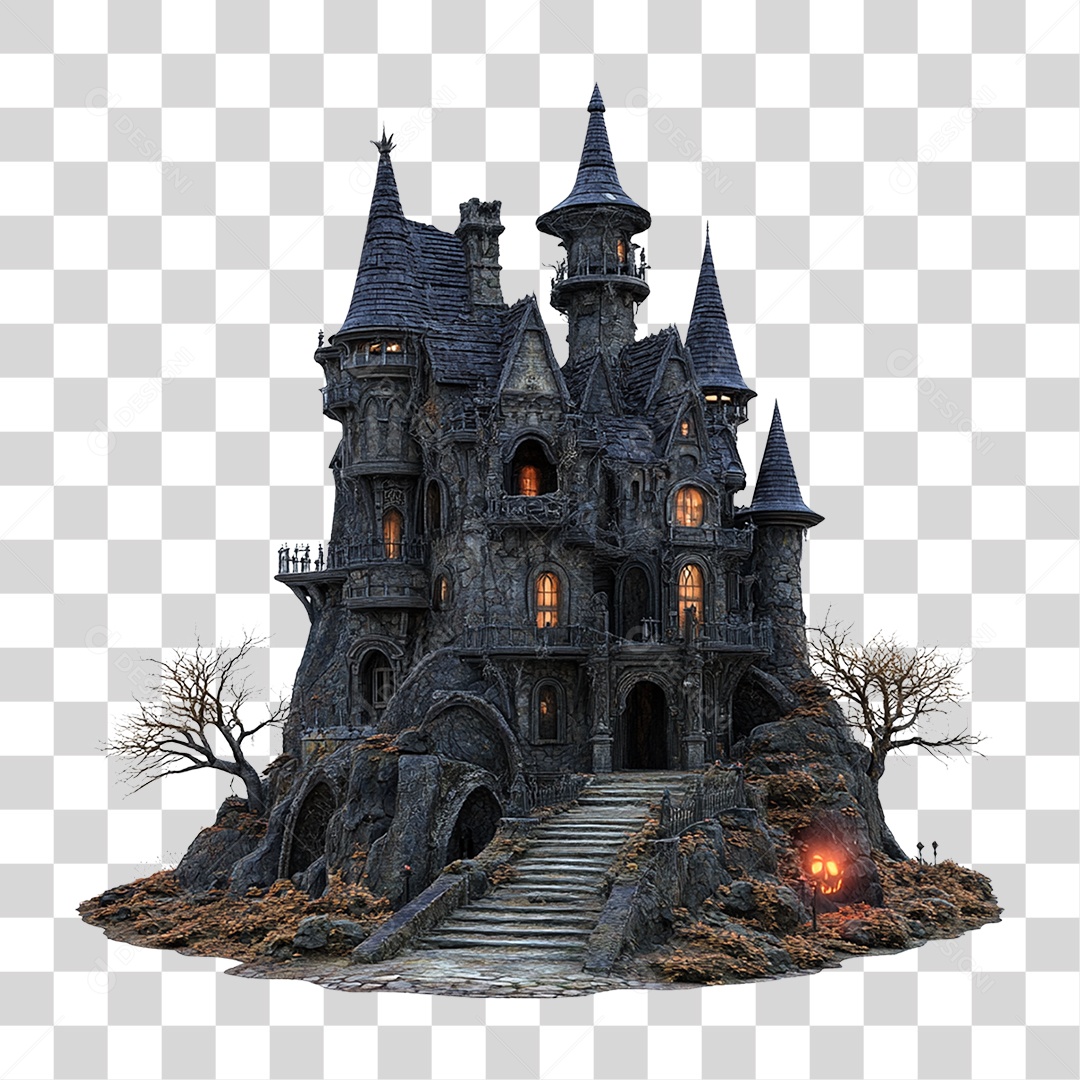 Elemento 3D Castelo Assombrado Halloween PNG Transparente
